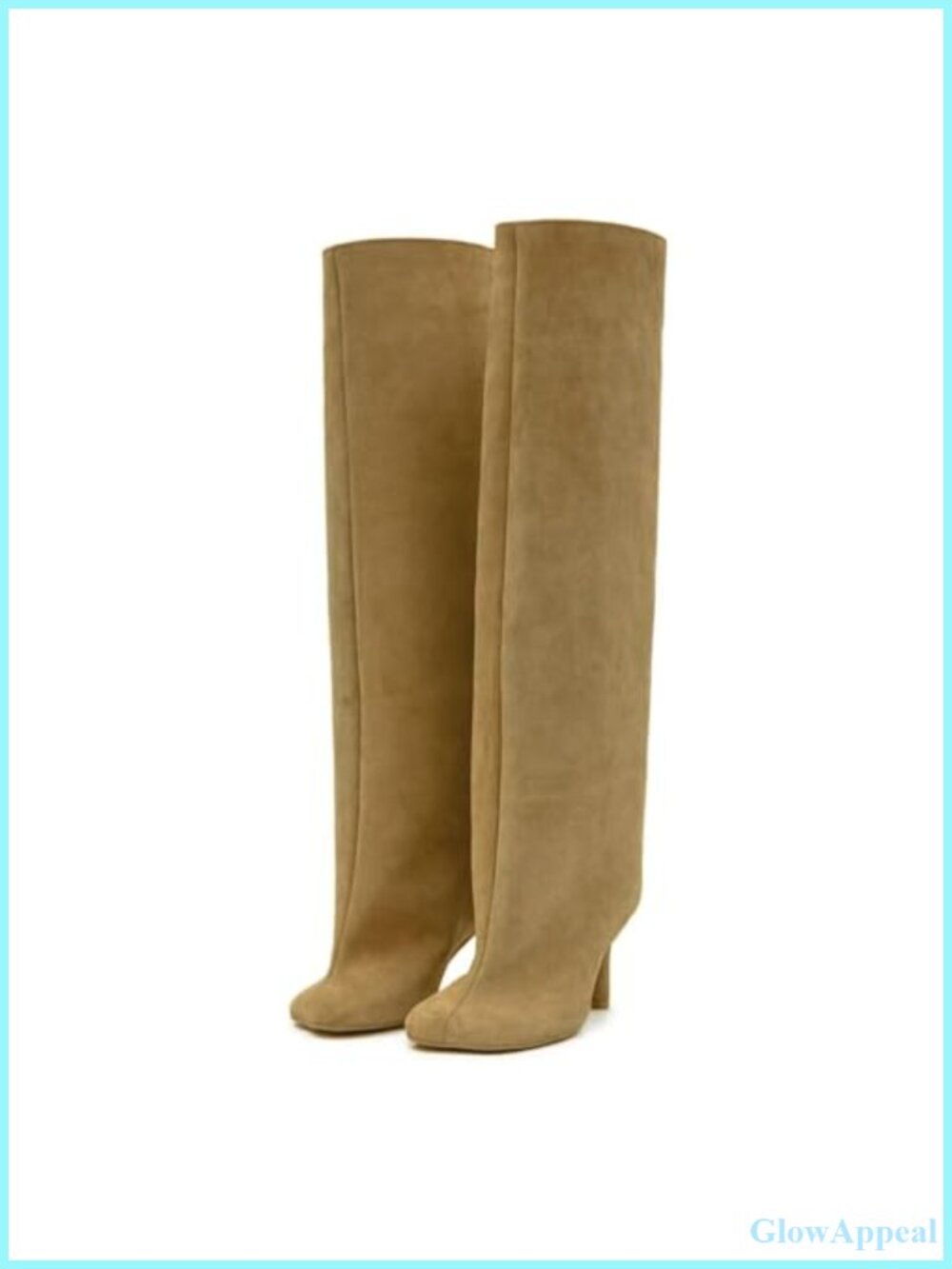 Faux Suede Knee High Boots Women Wide Calf Square Toe Stiletto Heel Pull On